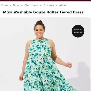 Torrid 1x Maxi Washable Gauze Halter Tiered Dress - Green Floral new
